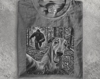 Greyhound T-Shirt Funny Big Foot Running After Dog Shirt - Whippet Iggy Galgo Sighthound Tee