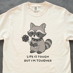 Life Is Tough But I&#39;m Tougher Raccoon Shirt – Cute Punk Animal Tee, Funny Grunge Spiked Bat Graphic, Alt Humor Gift, Edgy Self-Empowerment