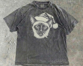 Comfort Colors® Siamese Cat Bad Santa Shirt, Christmas Siamese Mom Dad Gift, X-Mas Tee, Siamese Santa Hat