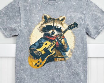Raccoon Rock Star Shirt, Vintage Raccoon Funny Tee, Raccoon Guitar Playing T, 90s Raccoon Lovers Gift Retro Trash Panda Tshirt Street Cat