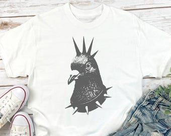 Maglietta Punk Pigeon Mohawk - Maglietta regalo per amanti degli uccelli alternativi, Maglietta Urban Birds Fan, Maglietta Punk Rock Dove con colletto a spillo