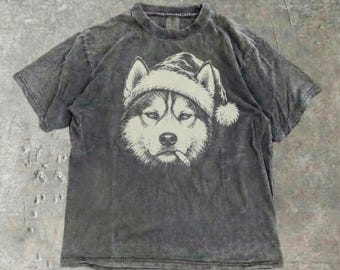 Comfort Colors® Siberian Husky Bad Santa Shirt, Christmas Husky Mom Gift, X-Mas Husky Tee, Merry Christmas Dog Owner Gift, Husky Santa Hat