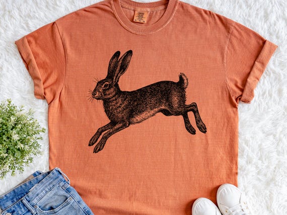 Vintage Realistic Hare Linocut Shirt – Gothic Ink Engraved Rabbit Tee for Animal Lovers and Fans of Dark Art and Vintage Illustration