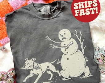 Comfort Colors® Pitbull Snowman T-Shirt - Christmas Pittie Carrot Thief Tee, X-Mas Dog T, Pit Bull Mom Gift, Pittie Dad, Pitbull Shirt