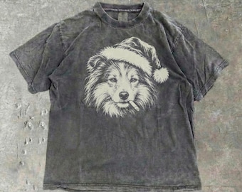 Comfort Colors® Shetland Sheepdog Bad Santa Shirt, Christmas Sheltie Mom Dad Gift, X-Mas Tee, Sheltie Santa Hat