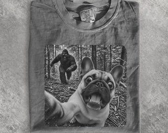 French Bulldog T-Shirt Funny Big Foot Running After Dog Shirt