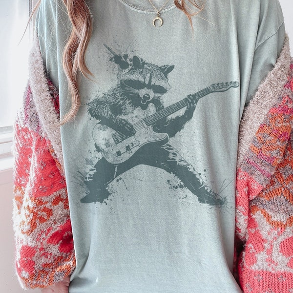 Raccoon Playing Guitar Shirt Raccoon Rockstar Tee Racoon Rocker Tee Funny Raccoon T-Shirt Heavy Metal Raccoon Gift Music Lover Gift Tee