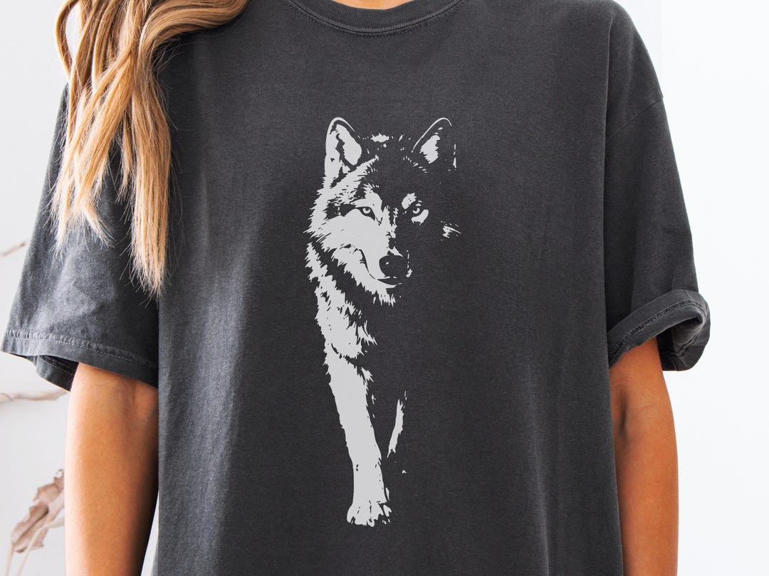 NICENESS Wolf&Wolff Tシャツ L Wolf T-shirt, Minimalist Wolf Graphic Shirt, Wildlife Art Unisex