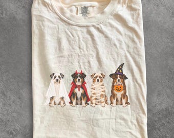 Australian Shepherd Halloween Comfort Colors® T-Shirt, Aussie Ghost Mummy Witch Costume Graphic