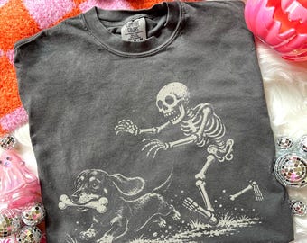 Comfort Colors® Halloween Dachshund Dog Shirt, Halloween Dog Shirt, Funny Dachshund Shirt, Funny Halloween Shirt, Funny Skeleton Tee, Spooky