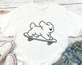 Cute Dog Skater Comfort Colors T-Shirt - Minimalist Dog Skateboard Tee, Funny Puppy Shirt, Dog Lover Gift