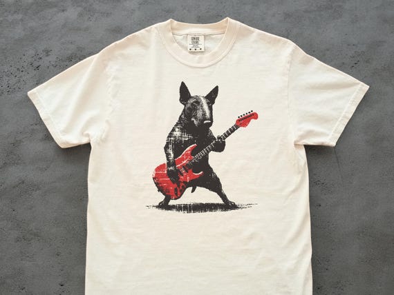 Bull Terrier Rock T-Shirt: Guitar Music Lover Tee, Funny Rock Dog Gift for Bull Terrier Parents