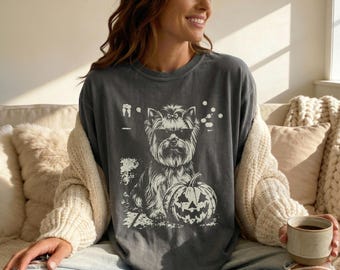 Comfort Colors® Yorkie Halloween Shirt, Yorkshire Terrier Halloween, Spooky Yorkie, Dog Mom Fall Top, Trick or Treat Cute Dog Tee