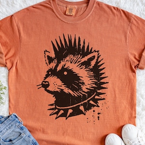 Punk Raccoon Comfort Colors Tshirt - Retro Y2k Punker Raccoon Shirts, Rocker Shirts, Rock Gifts, Funny Unisex Graphic Shirts