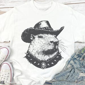 Chemise capybara de cowboy - excellent cadeau pour les amateurs de capybara dans un style capybara occidental, Capybara portant un chapeau de cowboy, cadeau pour les amateurs de rongeurs dans le Far West