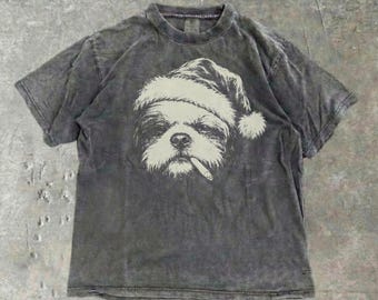 Comfort Colors® Shih Tzu Bad Santa Shirt, Christmas Shih Tzu Mom Dad Gift, X-Mas Tee, Shih Tzu Santa Hat