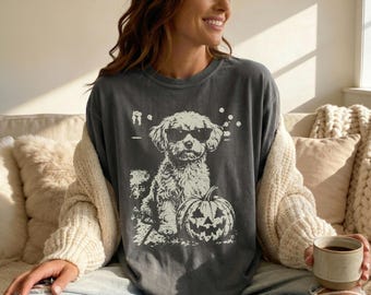 Comfort Colors® Maltipoo Halloween Shirt, Dog Lover Halloween, Spooky Maltipoo, Dog Mom Fall Top, Trick or Treat Cute Dog Tee