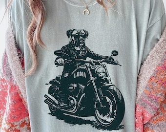 Custom Boxer Dog Biker Shirt, Personalized Name Dog Tee, Funny Motorcycle Rider Gift, Boxer Mom Dad Dog Lover T-Shirt