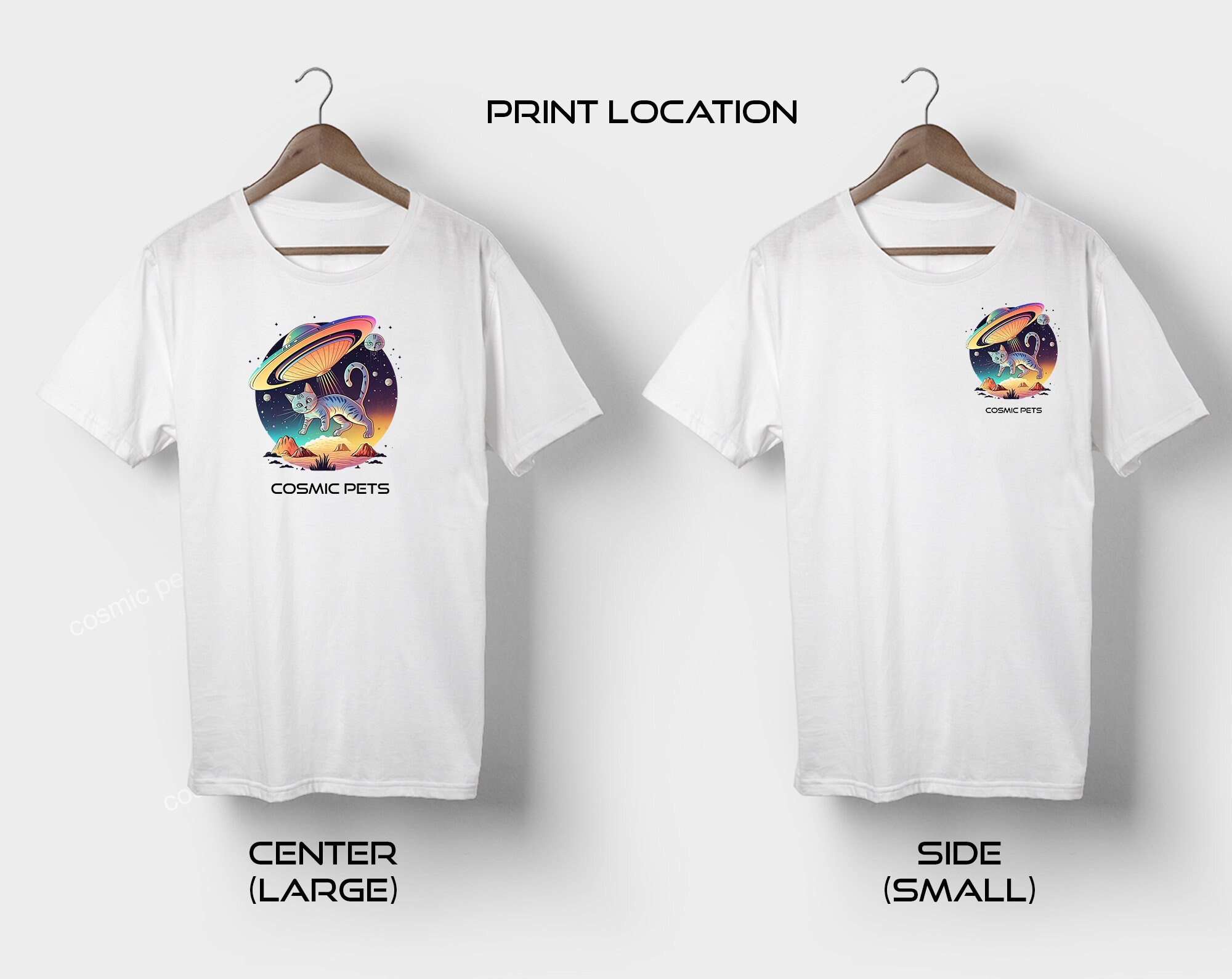 Illustrated Cat Ufo Shirt Black Tee