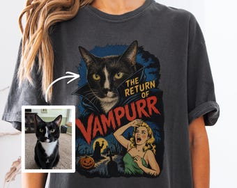 Custom Cat Photo Comfort Colors T-Shirt, Cat Portrait Shirt, Personalized Cat Lover Gift, Cat Mom Shirt, Cat Dad Tee, Cat Memorial Gift T
