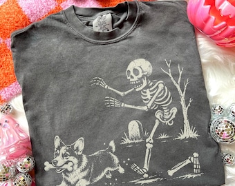 Comfort Colors® Halloween Corgi Dog Shirt, Halloween Dog Shirt, Funny Corgi Shirt, Funny Halloween Shirt, Funny Skeleton Tee, Spooky
