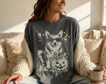 Comfort Colors® Corgi Halloween Shirt, Dog Lover Halloween, Spooky Corgi, Dog Mom Fall Top, Trick or Treat Cute Dog Tee