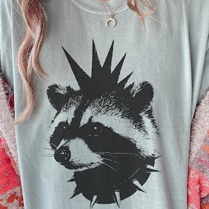 Punk Raccoon Comfort Colors® Tshirt, Retro Y2k Punker Raccoon Shirts, Rocker Shirts, Rock Gifts, Funny Unisex Graphic Shirts