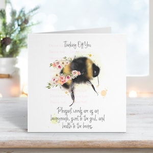 Christian Thinking of you Card - Get Well - diseño de abejorro - Proverbios 16.24