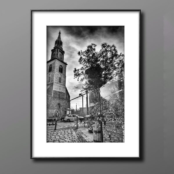 Photo noir et blanc Marienkirche|Souvenir de Berlin|Attention à emménager|Affiche d'art pour le salon|Certificat d'authenticité