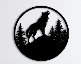Metal Wall Art, Wolf Metal Wall Decor, Wolf and Forest Metal Wall Decor, Wolf Home Wall Art, Wolf Metal Wall Hanging, Minimalist Line Art