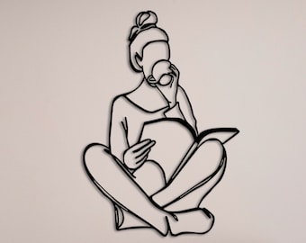 Women Reading a Book Metal Wall Decor, Women Whit Book Line Art, Library Metal Wall Decor, Minimalist Line Art, Home Wall Art,Metal Wall Art
