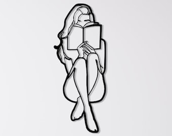 Women Reading a Book Metal Wall Decor, Women Whit Book Line Art, Library Metal Wall Decor, Minimalist Line Art, Home Wall Art,Metal Wall Art