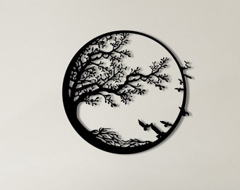 Decorazione da parete in metallo, decorazione da parete in metallo con albero della vita, decorazione da parete con albero, decorazione con albero di sicomoro, arte da parete con linee, decorazione da parete in metallo con natura, arredamento per la casa