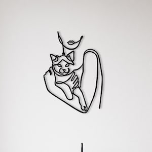 Metal Wall Decor, Metal Women and Cat  Decor, Line Wall Art,Woman with Animals Metal Decor, Minimalist Line Art, Cat Home Decor, Line Art