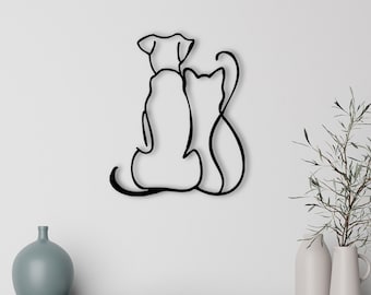 Metal Wall Decor, Metal Cat and Dog Wall Decor, Minimalist Line Art, Metal Cat and Dog Home Decor, Line Wall Art, Metal Animals Wall decor