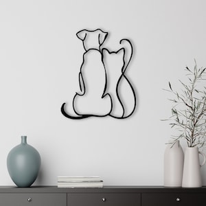 Metal Wall Decor, Metal Cat and Dog Wall Decor, Minimalist Line Art, Metal Cat and Dog Home Decor, Line Wall Art, Metal Animals Wall decor