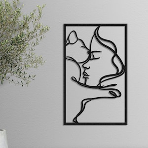 Metal Wall Decor, Metal Women and Cat  Decor, Line Wall Art,Woman with Animals Metal Decor, Minimalist Line Art, Cat Home Decor, Line Art