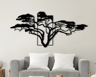 Decorazione da parete a forma di albero in metallo, decorazione da parete a forma di albero di acacia in metallo, decorazioni per la casa in acacia, decorazioni da parete in metallo, decorazioni da parete in metallo con motivi naturali, decorazioni per la casa, arte da parete lineare
