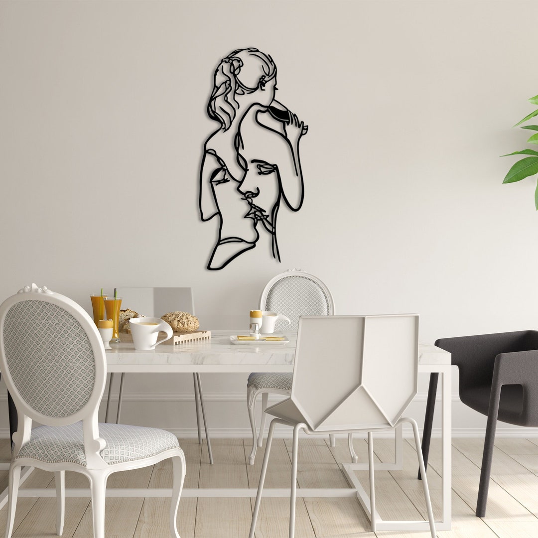 Line Metal Art, Woman and Wine Metal Wall Art, Woman Drinking Wine