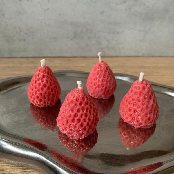 Ensemble de bougies à la fraise | Bonbons parfumés à la fraise | Cire de soja | Fait à la main | Idée cadeau | Mariage | Cadeau pour son cadeau de fête | Lot de 4