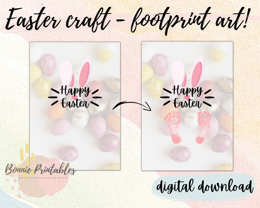 Easter Bunny Footprint Craft Art Idea Instant Downloadable Etsy