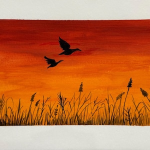 Handgeschilderde kaart vliegende vogels natuur op zwaar papier GEEN afdruk