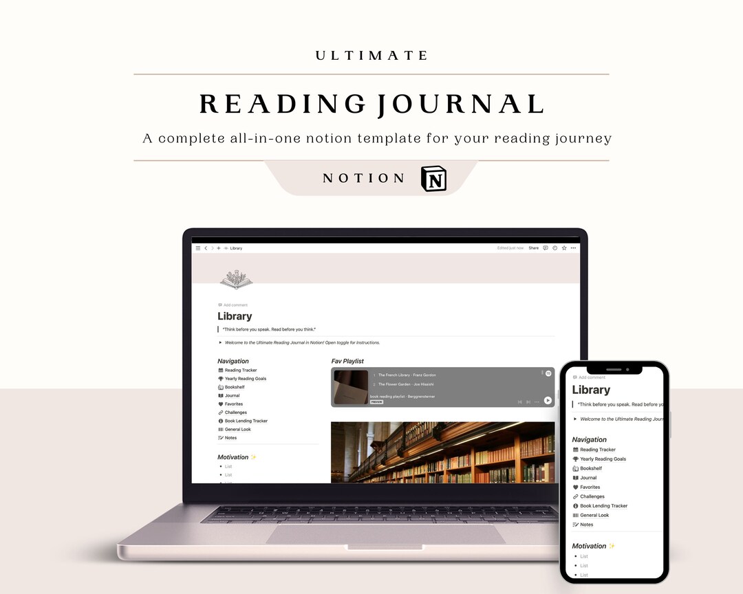 Notion Reading Journal Template/ Ultimate Reading Planner Bundle