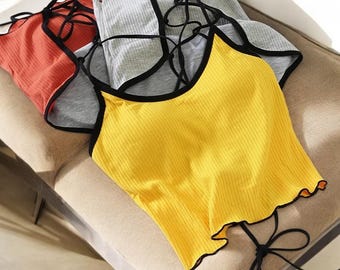 Damskie topy halter z odkrytymi plecami | Krótkie topy z bawełny z wypełnieniem | Letnia odzież damska