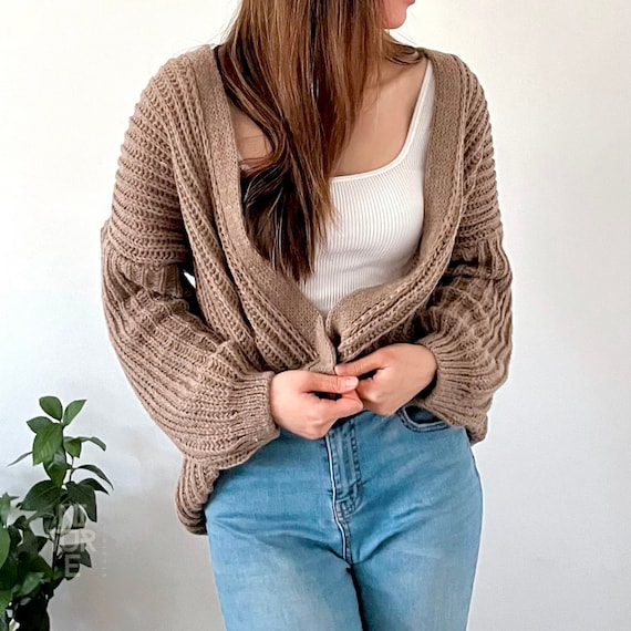 クラシック Women Khaki Vintage Casual | Sweater Cardigan Sleeve Lantern Clothing