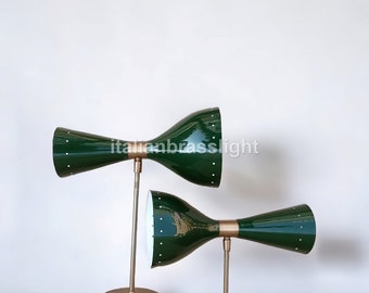 Wall Sconce Light Fixture 2 Bulb Pair Sconce - 1950s Mid Century Brass Italian Diabolo Wall Sconce Light Green