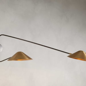 1950s Mid Century Brass Swing Italian Diabolo Wall Sconce Light Fixture Stilnovo Style Long Arm 2 Light Wall Sconce