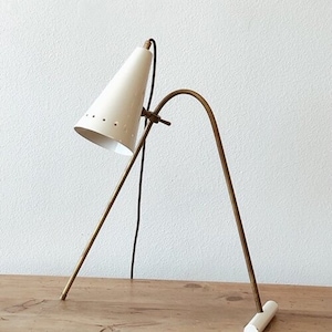 1950's Small Italian Brass Desk Or Beside Lamp in 1950's Design Mid Century Sputnik Table lamp White Hand Made