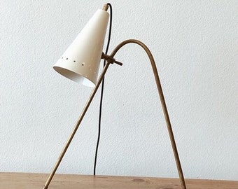 1950's Small Italian Brass Desk Or Beside Lamp in 1950's Design Mid Century Sputnik Table lamp White Hand Made