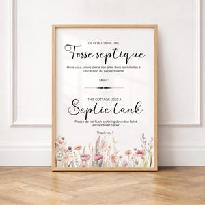 Affiche Fosse septique, Panneau toilette pour Gîte français et anglais, Location saisonnière